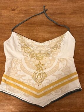 Replay White and Gold Halter Top